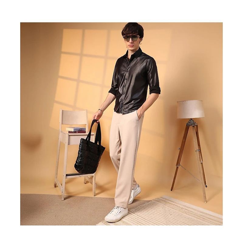 Campus Sutra Men's Obsidian Black Solid Suede Shirt