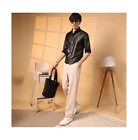 Campus Sutra Men's Obsidian Black Solid Suede Shirt