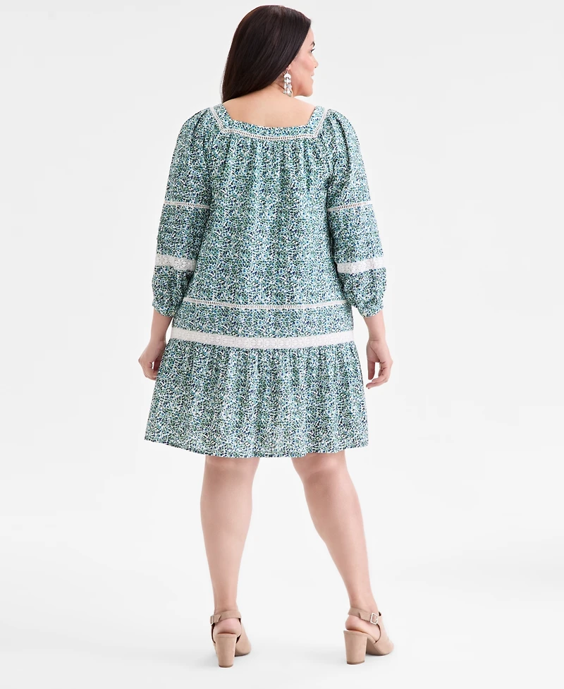 Style & Co Plus Printed Lace-Trim 3/4-Sleeve Dress, Macy's Exclusive