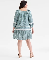 Style & Co Plus Printed Lace-Trim 3/4-Sleeve Dress, Macy's Exclusive