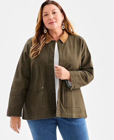 Style & Co Plus Canvas Collared Utility Jacket, Macy's Exclusive