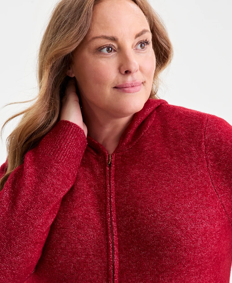 Style & Co Plus Size Zip-Front Hooded Luxsoft Sweater, Macy's Exclusive