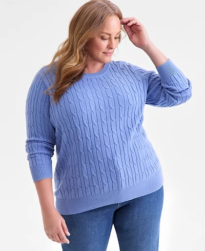 Style & Co Plus Cotton Cable-Knit Crewneck Sweater, Macy's Exclusive