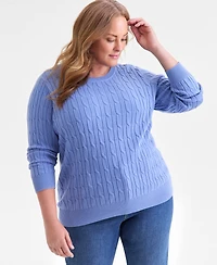 Style & Co Plus Cotton Cable-Knit Crewneck Sweater, Macy's Exclusive