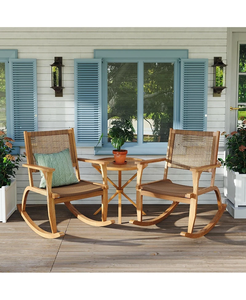 Mondawe 2 Pieces Acacia Wicker Rattan Rocking Chair Set with Seat & Backrest