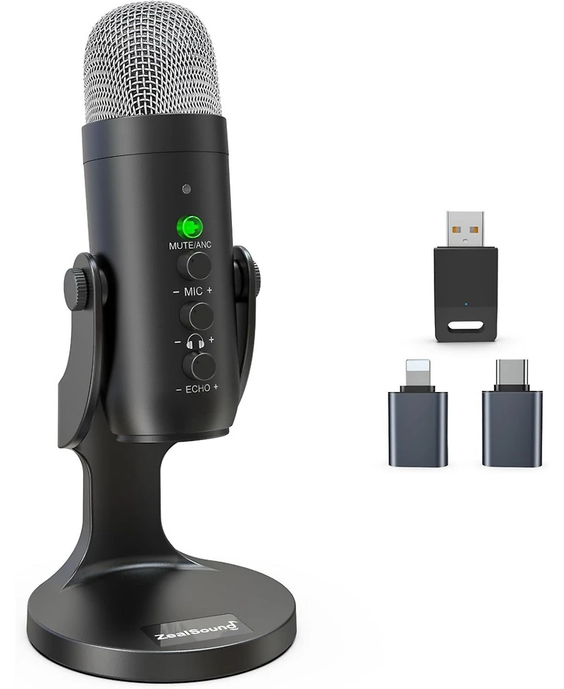ZealSound Wireless Usb Microphone for iPhone, Pc, iPad, Android, Condenser Mic with Mute, Echo Monitor, Volume Gain for Podcast, Asmr, Gaming