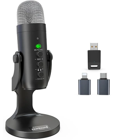 ZealSound Wireless Usb Microphone for iPhone, Pc, iPad, Android, Condenser Mic with Mute, Echo Monitor, Volume Gain for Podcast, Asmr, Gaming
