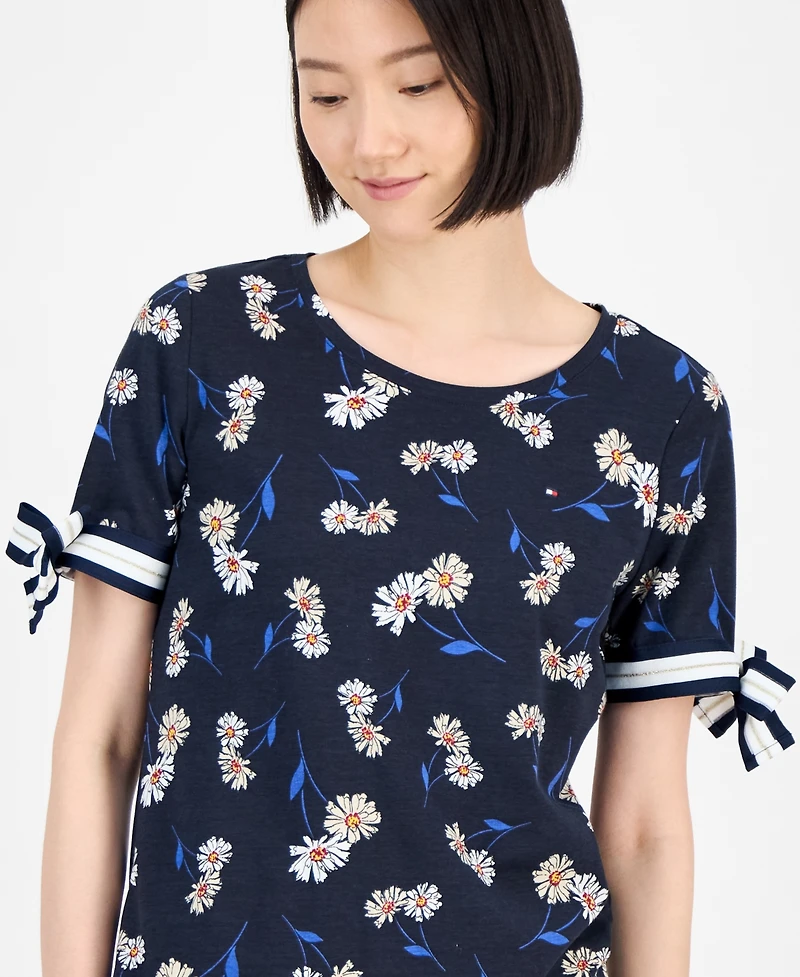 Tommy Hilfiger Women's Daisy-Print Tie-Sleeve Top