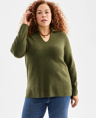 Style & Co Plus Johnny Collar Luxsoft Sweater, Macy's Exclusive