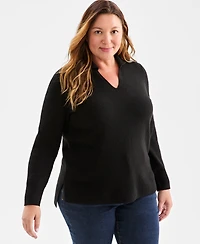 Style & Co Plus Johnny Collar Luxe Sweater, Macy's Exclusive