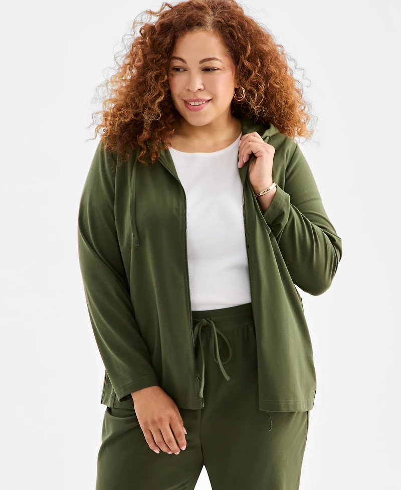 Style & Co Plus Zip-Up Hooded Sweatshirt, Exclusively at Macy's