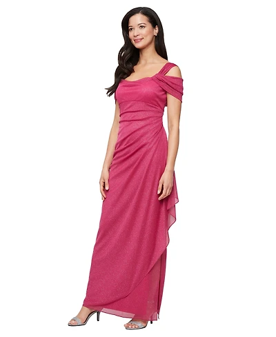 Alex Evenings Petite Cold-Shoulder Draped Metallic Gown