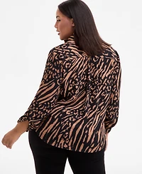 Ak Anne Klein Plus Printed Roll-Tab Blouse