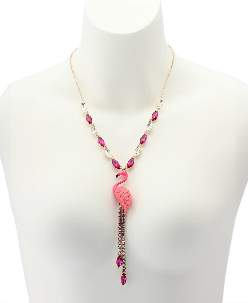 Betsey Johnson Faux Stone Backyard Flamingo Adjustable Y-Necklace