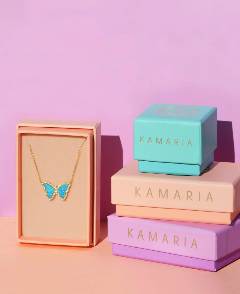 Kamaria Butterfly Necklace with Lab-Grown Opal 14k Gold Plated Sterling Silver