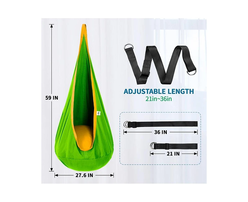 Outree Cotton Kids Pod Swing Seat Blue Pink and Blue,Sensory Swing for Indoor and Outdoor