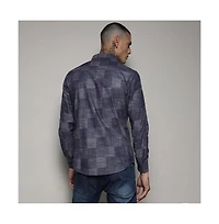 Campus Sutra Men's Steel Blue Heathered Denim Check Shirt