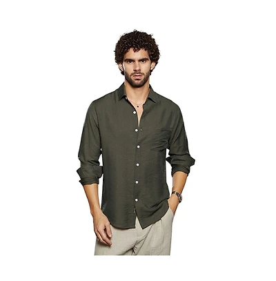 Campus Sutra Men's Olive Green Breezy Wrinked Relaxed Shirt