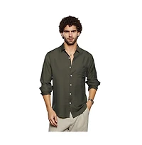 Campus Sutra Men's Olive Green Breezy Wrinked Relaxed Shirt