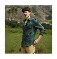 Campus Sutra Men's Forest Green & Indigo Blue Buffalo Check Utility Shirt