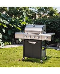 Mondawe 4 Burner 51,000 Btu Stainless Steel Barbecue Gas Grill with Side Burner and Cover