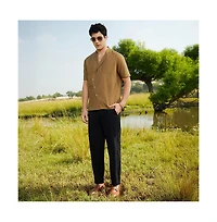 Campus Sutra Men's Camel Brown Asymmetrical Cuban Shirt