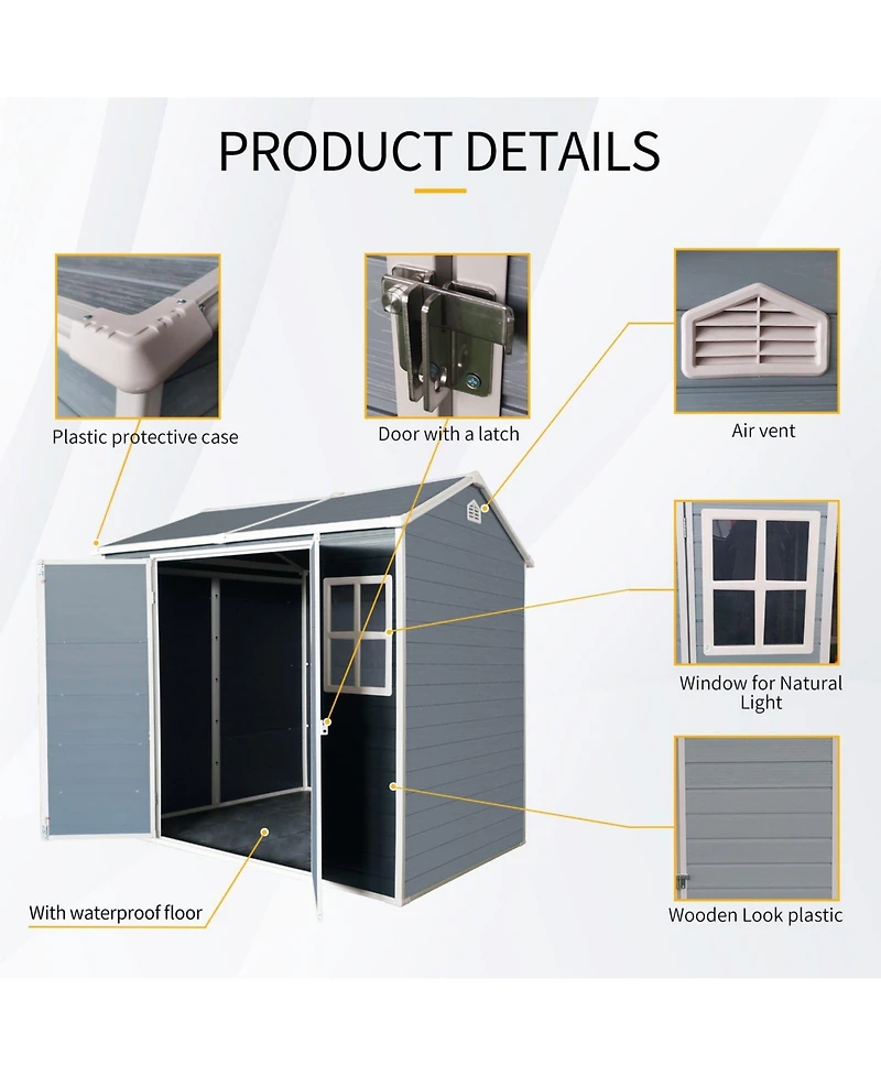 Mondawe 4x8ft Resin Outdoor Storage Shed with Two-Window and Double-Door