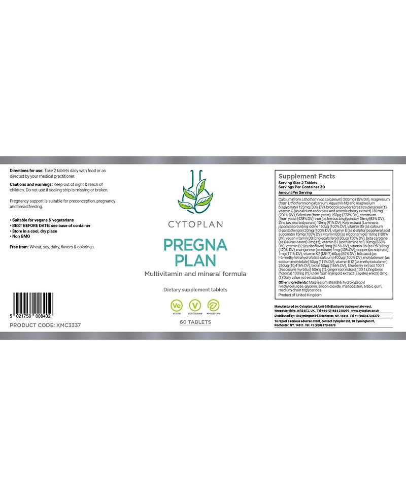Cytoplan Pregna-Plan Pregnancy Multivitamin 60 (caps) Usa