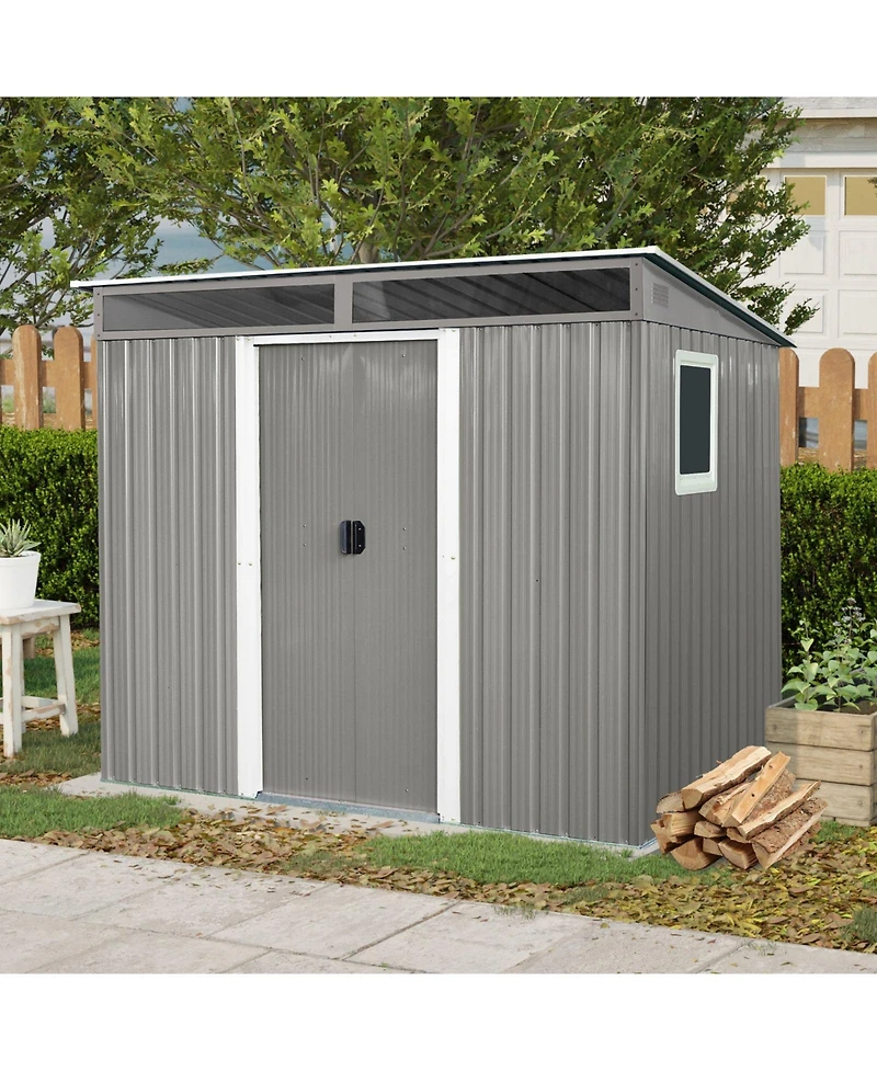 Mondawe 8ftx6ft Outdoor Metal Storage Shed with Window,Transparent plate and lockable sliding door