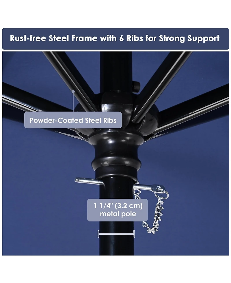Yescom 7.5 Ft Outdoor Patio Umbrella 6 Ribs with Scale Tilt Button Strap UV30+ Sunshade Garden Parasol for Yard Deck Market Pool Navy Blue
