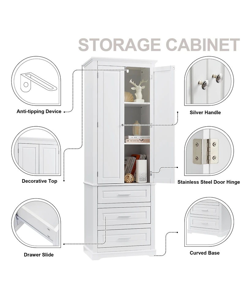 Casainc 70"H Tall Storage Cabinet with 3 Drawers for Bathroom or Office Use