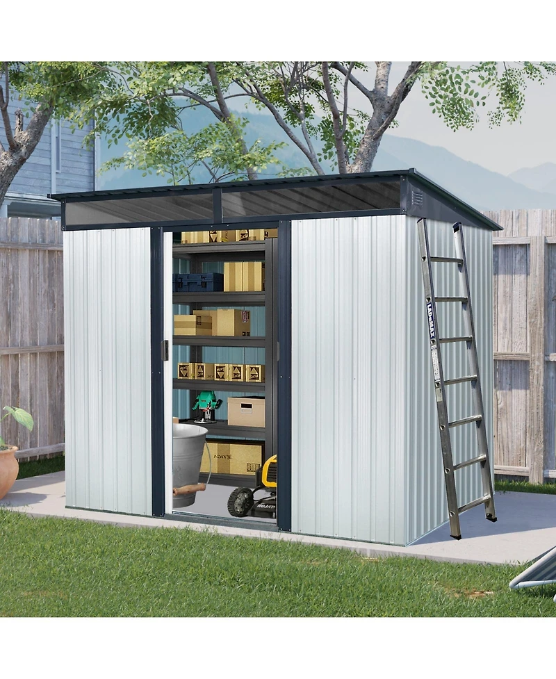 Mondawe 8ft x 6ft Outdoor Metal Storage with Lockable Sliding Doors and Transparent plate