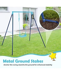 Gymax Toddler Swing Heavy Duty Metal Set w/ A Frame Adjustable Ropes