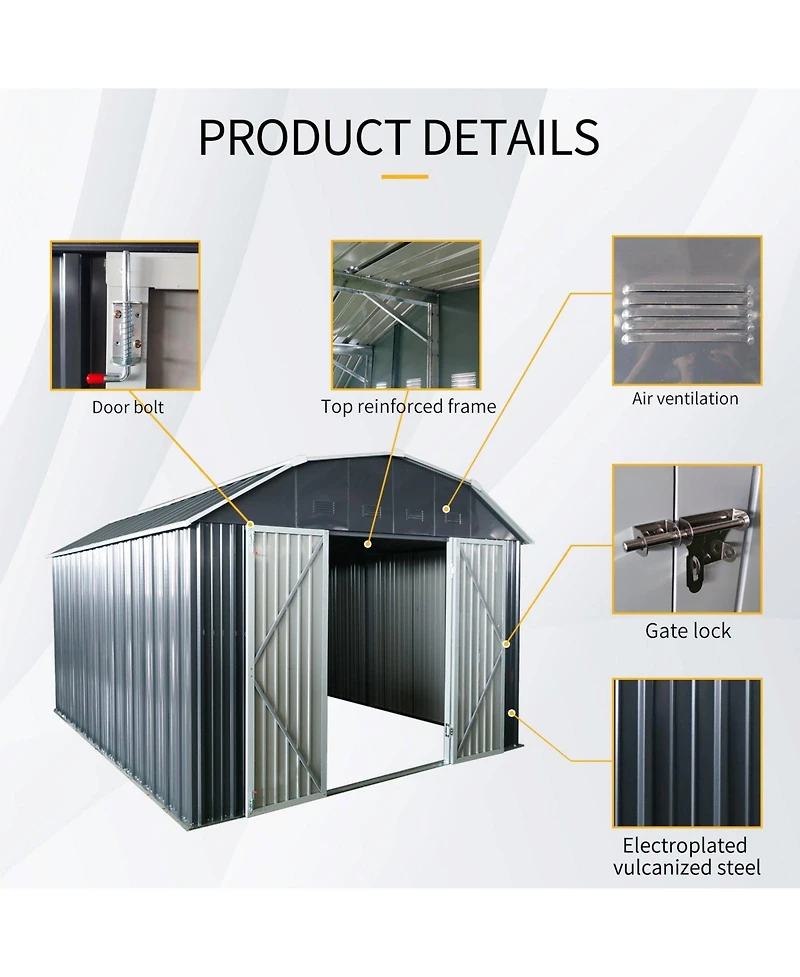 Mondawe 10 ft x 12 ft Steel Outdoor Storage Shed with Arch Roof with Lockable Doors