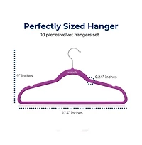 SereneLife 10 Pcs. Velvet Hangers - Non-Slip, Sturdy, and Heavy Duty Coat Set with 360° Swivel Hook for Clothes (Purple)