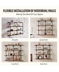 Slickblue 4 Tier Industrial Pipe Wall-Mount Shelf Frame 3PCS Without Planks for Custom Storage