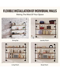 Slickblue Industrial Pipe Wall-Mounted Shelf 3 Tier Storage Rack for Kitchen and Bedroom