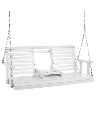 Slickblue Sturdy Wooden Swing Bench with Chains for Porch Garden Deck or Courtyard Use