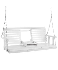 Slickblue Sturdy Wooden Swing Bench with Chains for Porch Garden Deck or Courtyard Use