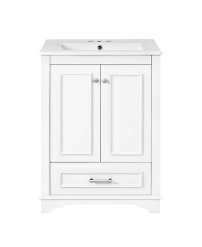 Casainc 24" Freestanding Vanity with Sink, Silver Handles, Soft-Closing Doors