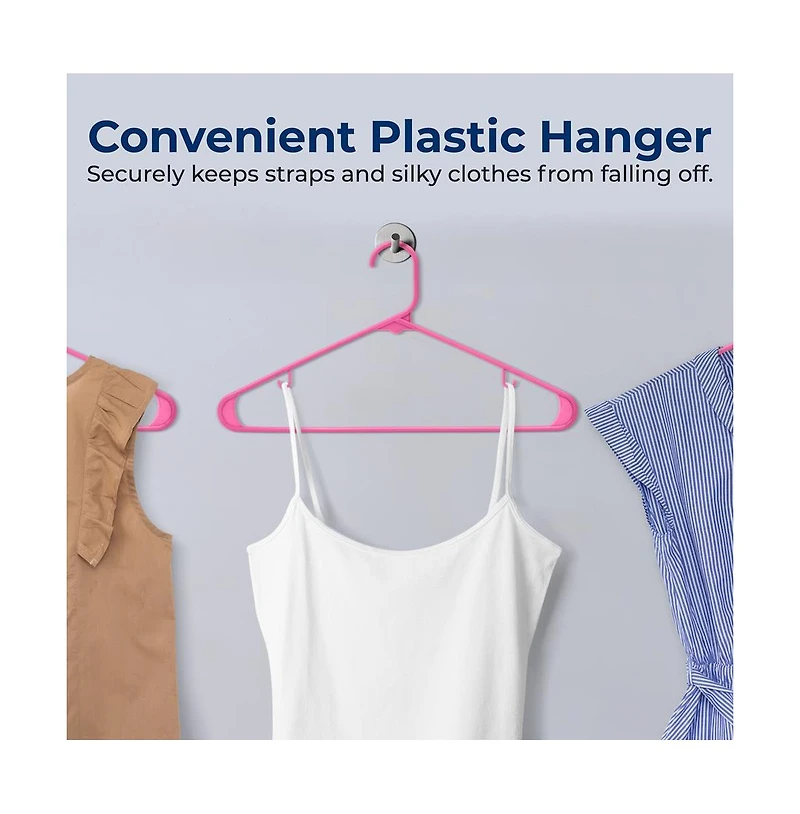 SereneLife 10 Pcs. Plastic Hangers - Non-Slip, Sturdy, and Heavy Duty Coat Set with 360° Swivel Hook for Clothes (Pink