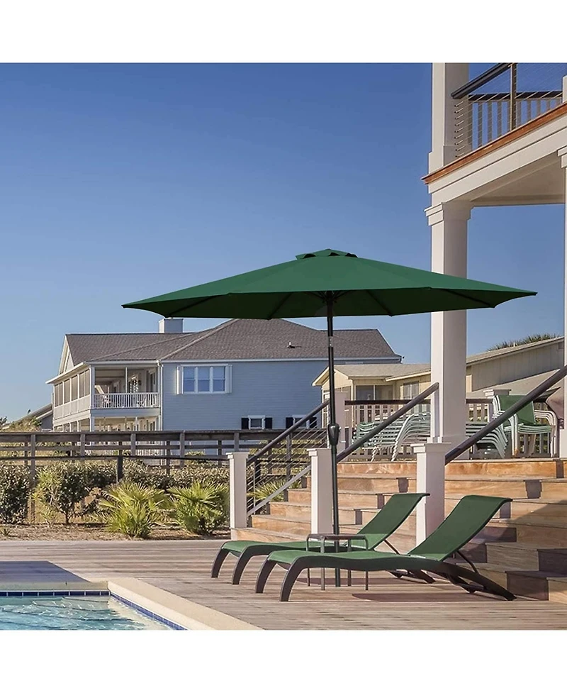 Flynama One Simple Deluxe 9ft Outdoor Market Table Patio Umbrella with Button Tilt, Crank and 8 Sturdy Ribs for Garden, Green