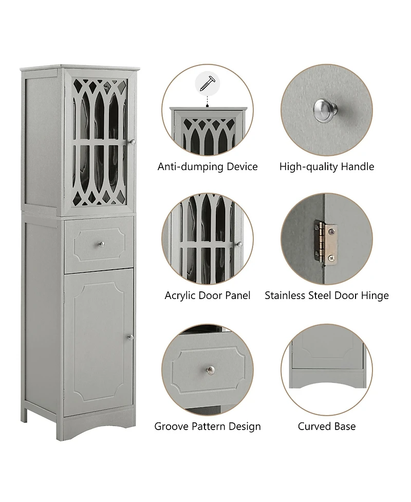 Casainc 63.8"H Tall Bathroom Cabinet with Drawer, Doors, Adjustable Shelf, Mdf & Acrylic