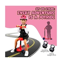 3-Wheel Foldable Kids Scooter - Child Toy Scooter with Built-in Led Wheel Lights, Foldable Seat, and Easy Maneuvering Lean-to-Steer Technology (Red)