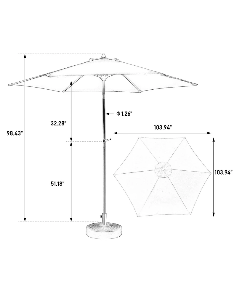9FT Outdoor Patio Table Umbrella with Push Button Tilt and Crank, Market Umbrella 6 Sturdy Ribs