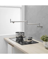 Greenspring Wall Mount Pot Filler Faucet Double-Handle Folding Kitchen Restaurant Sink with Dual Joint Swing Arm Commercial Gold