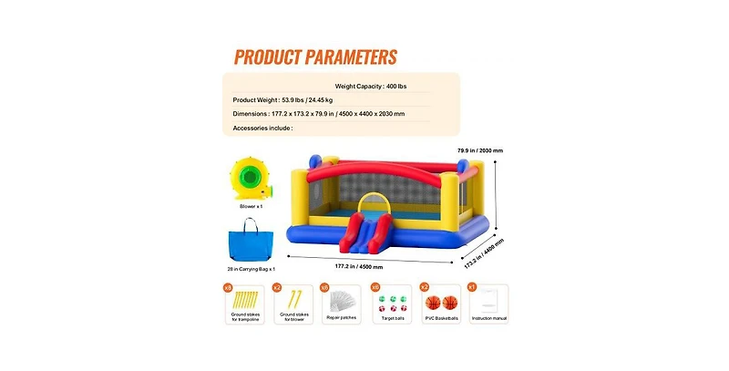 Outdoor Inflatable Bounce House Jumping Bouncer with Slide Blower and Storage Bag