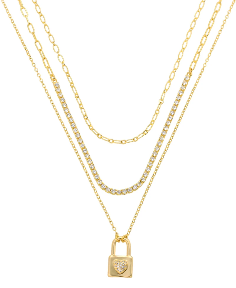 Unwritten Cubic Zirconia Love Locket Pendant Layered Necklace Set