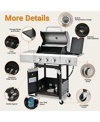 Mondawe 3 Burner 40,500 Btu Stainless Steel Outdoor Barbecue Gas Grillwith Side Burner and Cover