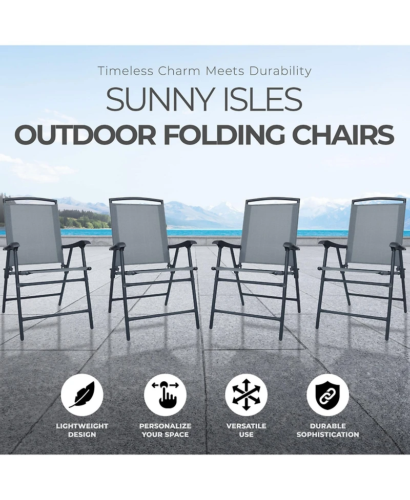 Four Seasons Courtyard Sunny Isles Outdoor Folding Lounge Chairs, 4 Pack, Black